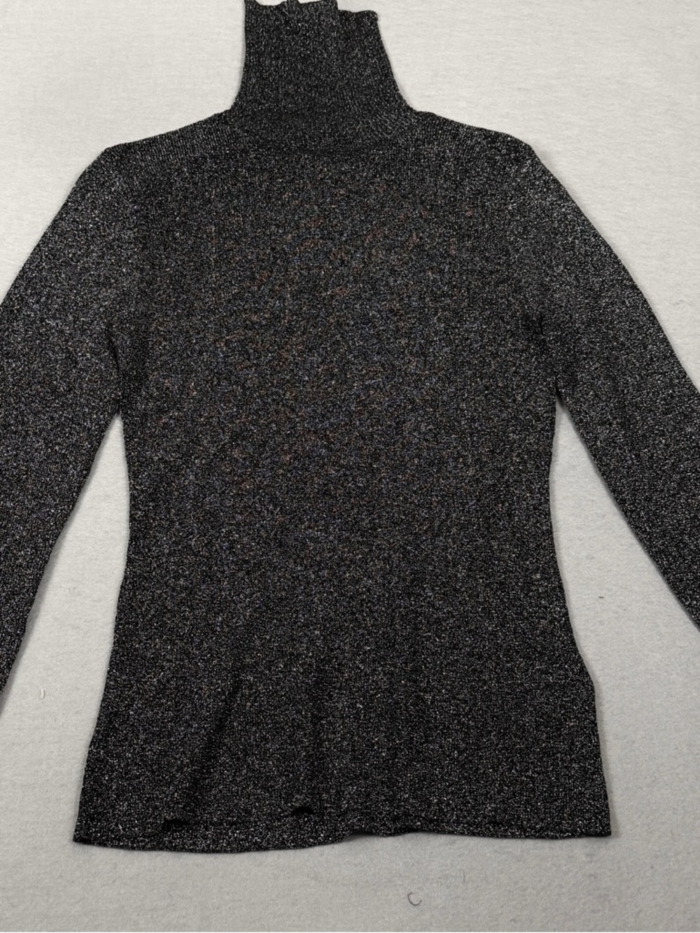 Brooks Brothers Sparkle Knit Turtleneck Sweater Metallic Silver Black Size S